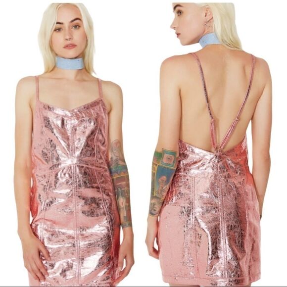 Metallic Pink Mini Dress For Love and Lemons Luna Sz XS - Picture 2 of 10